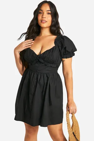 Boohoo Plus Woven Milkmaid Button Down Skater Dress - - 16