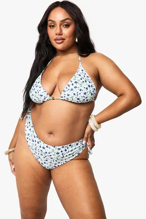 Boohoo Plus Ditsy Floral Beaded Asymmetric Tie Side Bikini Brief - - 16
