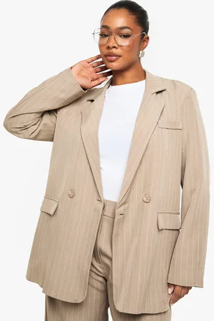 Boohoo Plus Pinstripe Oversized Blazer - - 16