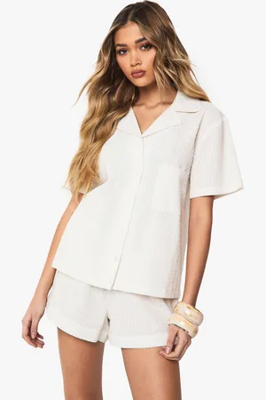 Boohoo Seersucker Short Sleeve Shirt & Flippy Shorts Co-Ord - - 6