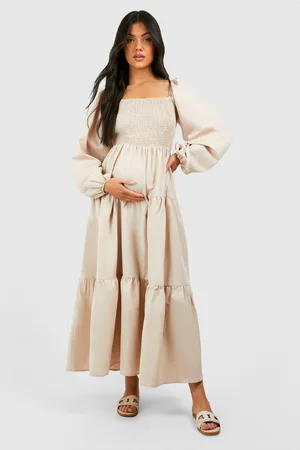 Boohoo Maternity Shirred Poplin Midaxi Dress - - 8