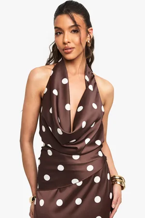 Boohoo Satin Polka Dot Cowl Neck Top - - 6