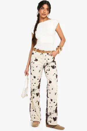 Boohoo Faux Suede Cow Print Flare Trousers - - 6