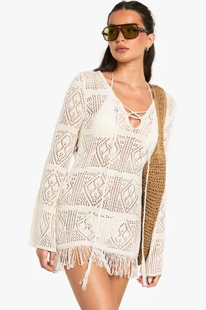 Boohoo Tassel Crochet Beach Tunic - - S