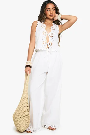 Boohoo Cotton Poplin Broderie Trim Waistcoat & Trousers Co-Ord - - 6