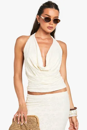 Boohoo Floral Jacquard Cowl Neck Halter Top - - 6