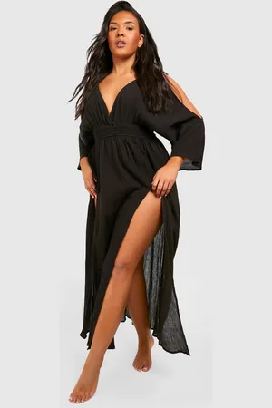 Boohoo Plus Cheesecloth Cold Shoulder Maxi Beach Dress - - 16
