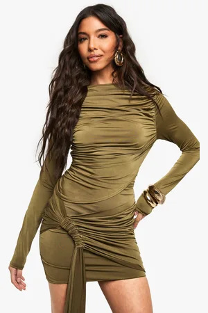 Boohoo Slinky Ruched Front Long Sleeve Top - - 6