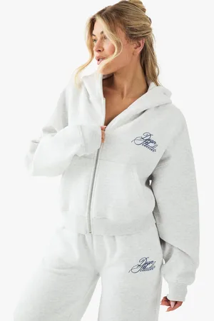 Boohoo Dsgn Studio Contrast Script Boxy Crop Zip Through Hoodie - - S