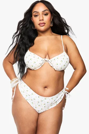 Boohoo Plus Ditsy Floral Ruched Bum Tie Side Bikini Brief - - 16