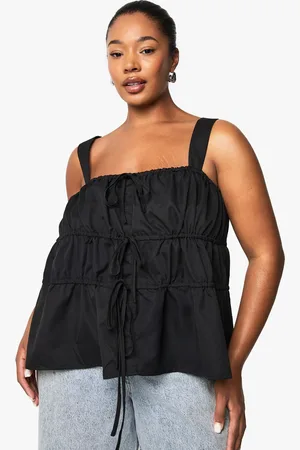 Boohoo Plus Wide Strap Tie Front Smock Top - - 16