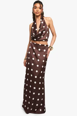 Boohoo Satin Polka Dot Maxi Skirt - - 10