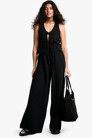 Boohoo Cheesecloth Elasticated Waist Wide Leg Trousers - - 6