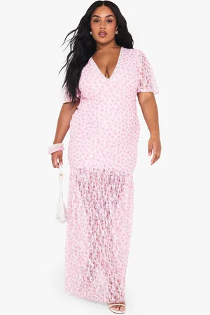 Boohoo Plus Floral Lace Drop Hem Maxi Dress - - 26