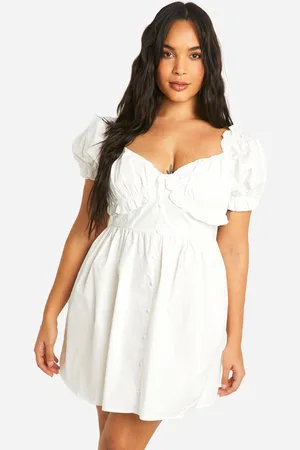 Boohoo Plus Woven Milkmaid Button Down Skater Dress - - 16