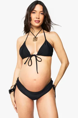 Boohoo Maternity Tie Front Triangle High Waisted Ruched Side Bikini - - 8