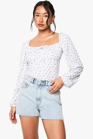 Boohoo Ditsy Milkmaid Long Puff Sleeve Top - - 6