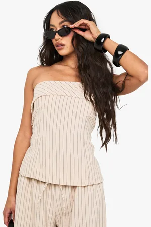 Boohoo Linen Look Stripe Bandeau Top - - 6
