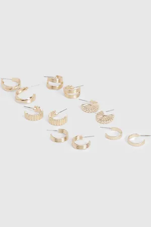 Boohoo Ribbed Hoop Earring 6 Pack - - ONE SIZE