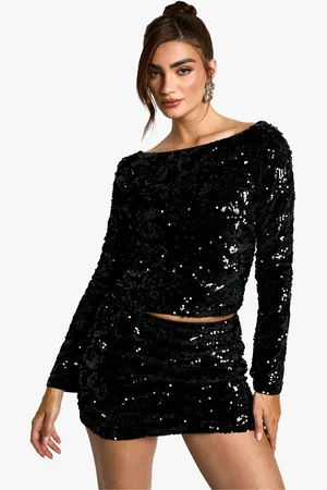 Boohoo Velvet Sequin Mini Skirt - - 12