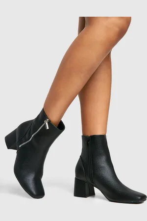 Boohoo Textured Side Zip Low Block Heel Boots - - 6