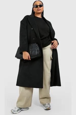 Boohoo Plus Oversized Shoulder Pad Double Breast Maxi Wool Coat - - 18