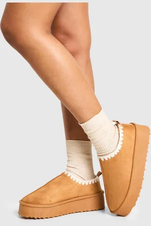 Boohoo Platform Contrast Stitch Faux Fur Lined Mules - - 8