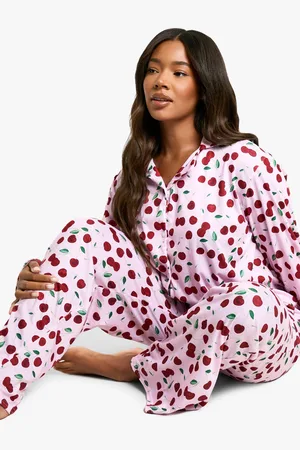 Boohoo Plus Cherry Print Long Pj Set - - 16