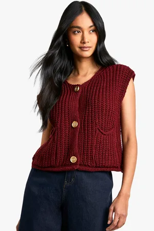 Boohoo Chunky Knit Button Detail Oversized Knitted Vest - - M/L