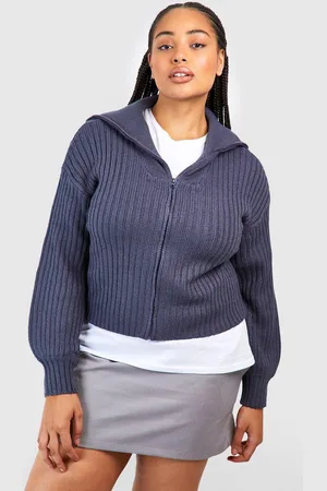 Boohoo Plus Chunky Rib Polo Cardigan - - 22