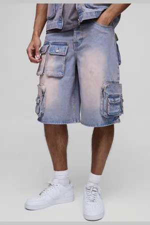 Boohoo Regular Fit Washed Cargo Denim Jorts - 28