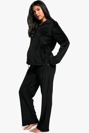 Boohoo Maternity Velour Fleece Button Up Pj Set - - 12