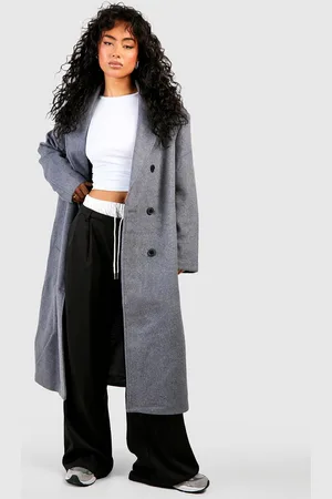 Boohoo Oversized Shoulder Pad Double Breast Maxi Wool Coat - - 16