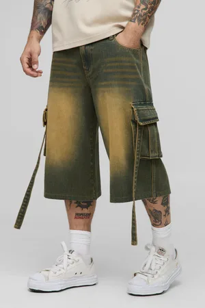Boohoo Longline Double Waistband Tinted Cargo Denim Jorts - - 28