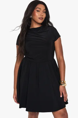 Boohoo Plus Fabric Mix Draped Skater Dress - - 16