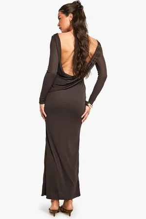 Boohoo Petite Drape Back Detail Long Sleeve Maxi Dress - - 8