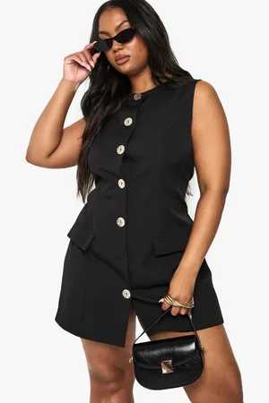 Boohoo Plus Gold Button Down Blazer Dress - - 16