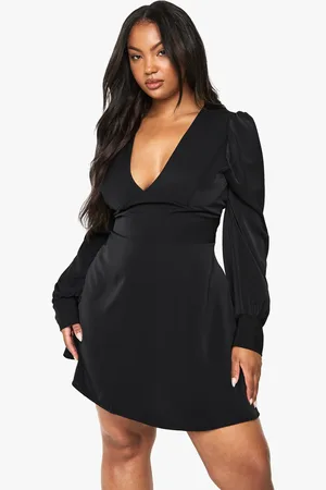 Boohoo Plus Long Blouson Sleeve Skater Dress - - 16