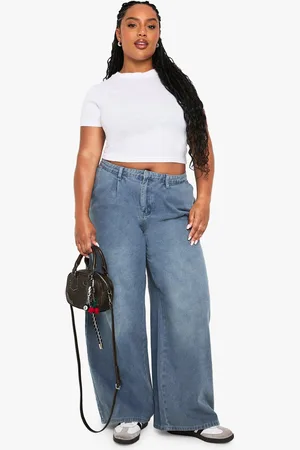 Boohoo Plus Pleated Wide Leg Jean - - 16