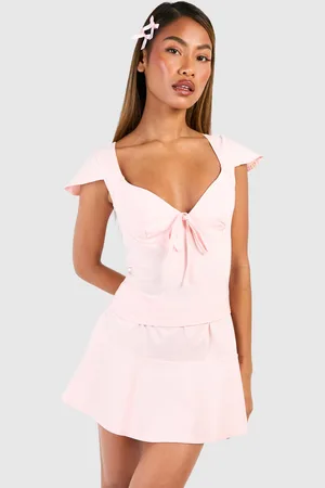 Boohoo Flared Shoulder Crop & Pep Hem Mini Skirt - - 12