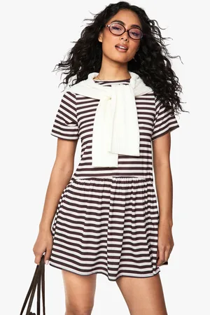 Boohoo Stripe Oversized T-Shirt Smock Dress - - 8