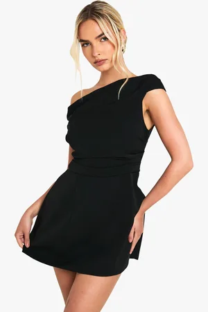 Boohoo Asymmetric Drape Tailored Mini Dress - - 8