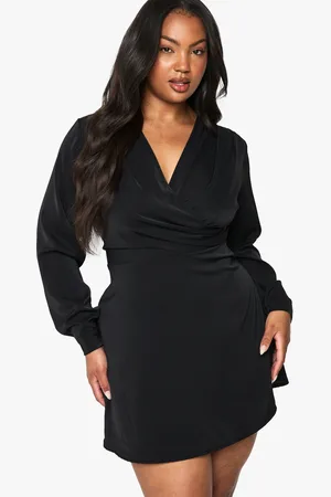 Boohoo Plus Wrap Cowl Skater Dress - - 16