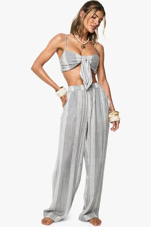 Boohoo Sequin Stripe Cotton Beach Trousers - - S