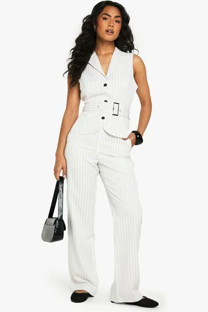 Boohoo Pinstripe Mid Rise Tailored Wide Leg Trouser - - 6