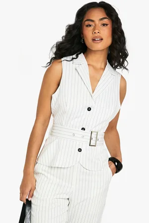 Boohoo Pinstripe Belted Tailored Waistcoat - - 6