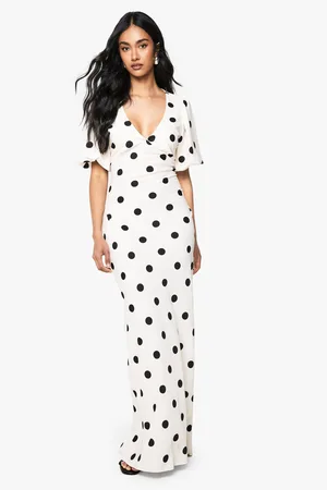 Boohoo Polka Dot Puff Sleeve Maxi Dress - - 8