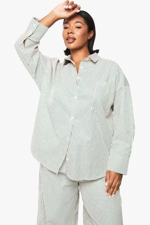 Boohoo Plus Woven Stripe Oversized Shirt - - 16
