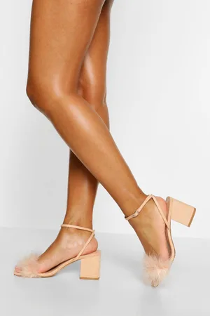 Boohoo Feather Strap Low Block Heel Two Parts - - 6