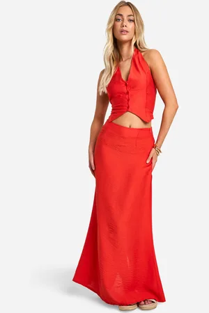 Boohoo Linen Look Halter Fitted Waistcoat - - 14